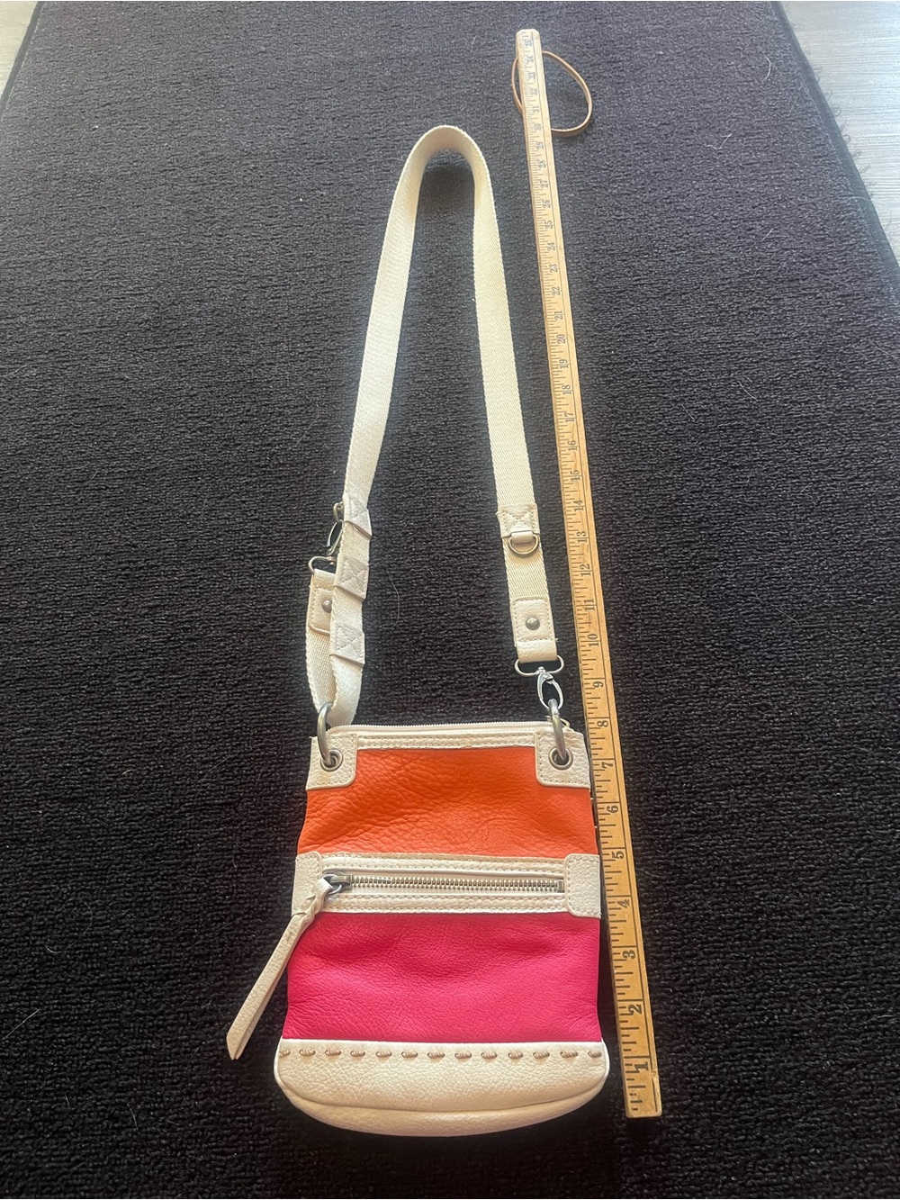 The SAK Leather Colorblock Crossbody Bag in Orange & Pink with Cream Trim